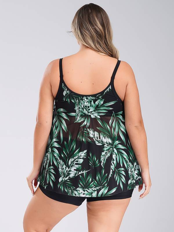 Women Two Pieces Plus Size Swimsuit Swim Tops with Shorts Set thumb