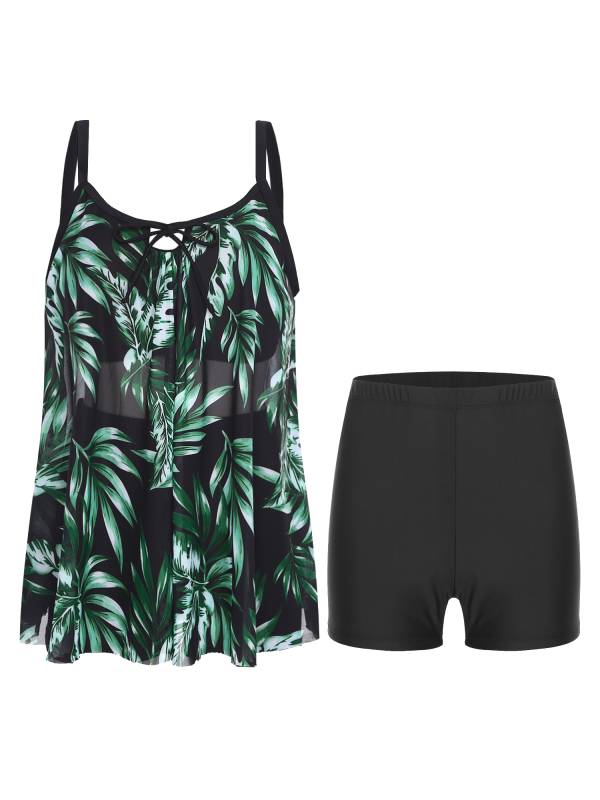 Women Two Pieces Plus Size Swimsuit Swim Tops with Shorts Set thumb