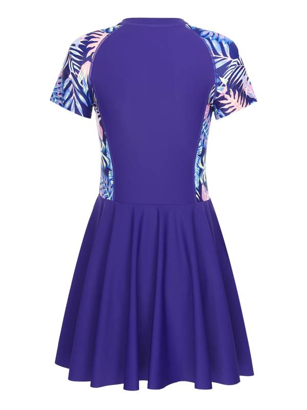 Women Plus Size One Piece Swimsuit Short Sleeve Swim Dress with Built-in Briefs thumb