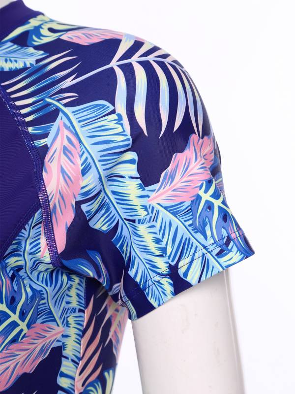 Women Plus Size One Piece Swimsuit Short Sleeve Swim Dress with Built-in Briefs thumb