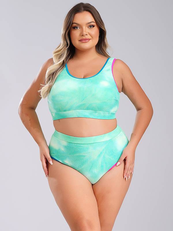 Women Two Pieces Plus Size Tie-Dye Tankini Set thumb