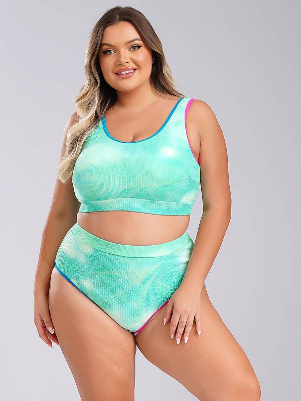 Women Two Pieces Plus Size Tie-Dye Tankini Set thumb
