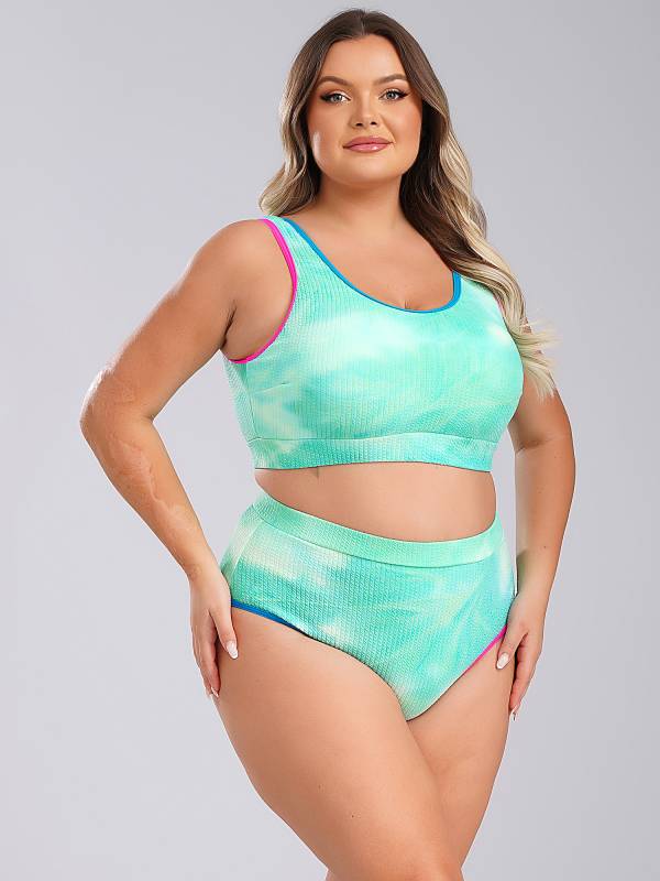 Women Two Pieces Plus Size Tie-Dye Tankini Set thumb