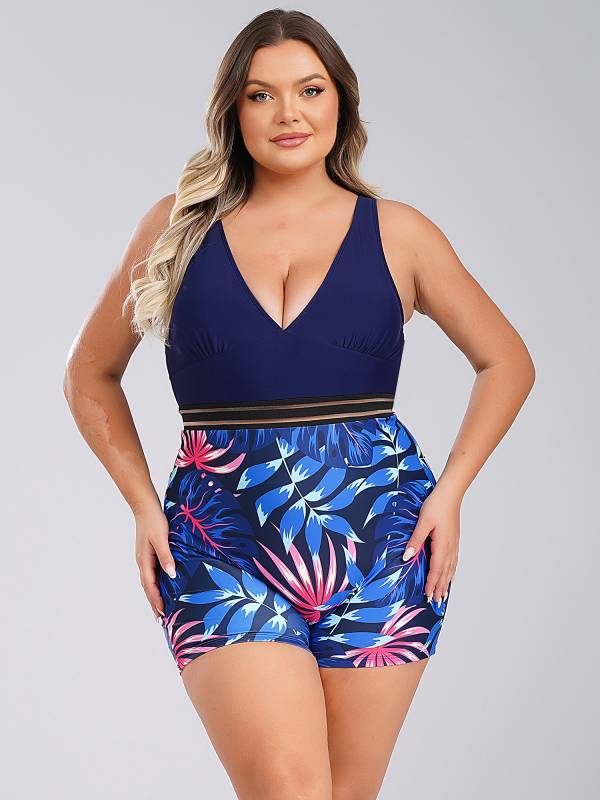 Women Plus Size One Piece Swimsuit Deep V Neck Sleeveless Padded Swim Jumpsuit thumb