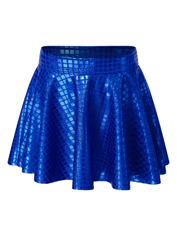 Kids Girls Metallic Plaid Crop Top and Pleated Skirt Cheerleading Dance Outfits thumb