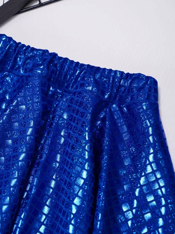 Kids Girls Metallic Plaid Crop Top and Pleated Skirt Cheerleading Dance Outfits thumb