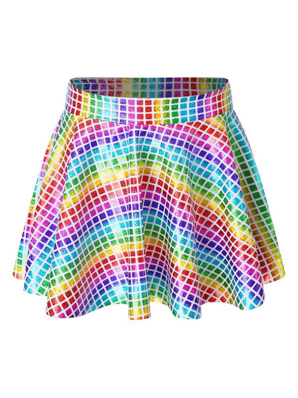 Kids Girls Metallic Plaid Crop Top and Pleated Skirt Cheerleading Dance Outfits thumb
