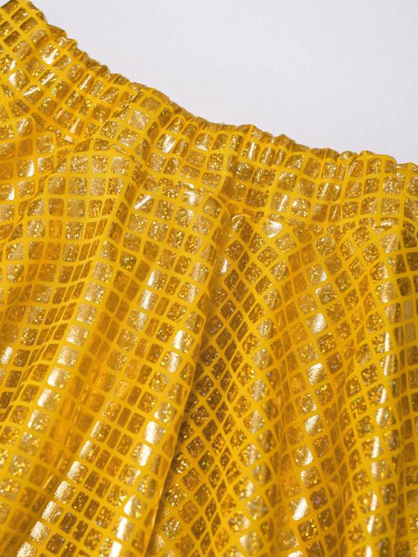 Kids Girls Metallic Plaid Crop Top and Pleated Skirt Cheerleading Dance Outfits thumb