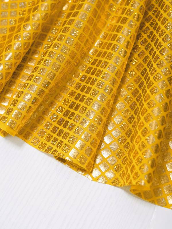 Kids Girls Metallic Plaid Crop Top and Pleated Skirt Cheerleading Dance Outfits thumb