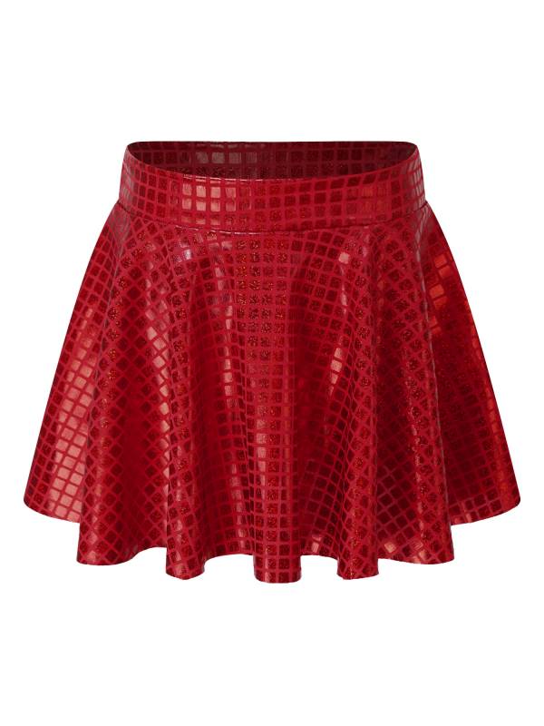 Kids Girls Metallic Plaid Crop Top and Pleated Skirt Cheerleading Dance Outfits thumb