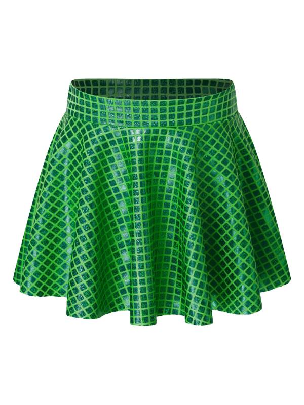 Kids Girls Metallic Plaid Crop Top and Pleated Skirt Cheerleading Dance Outfits thumb