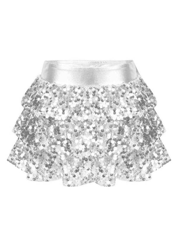 Kids Girls Jazz Dance Costume Sequins Ruffles Cross Back Crop Top with Culottes thumb