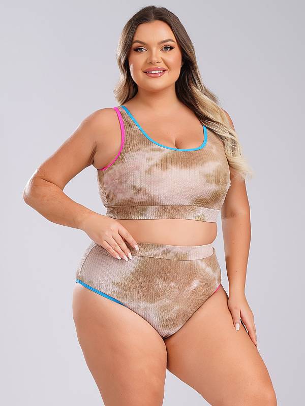 Women Two Pieces Plus Size Tie-Dye Tankini Set thumb