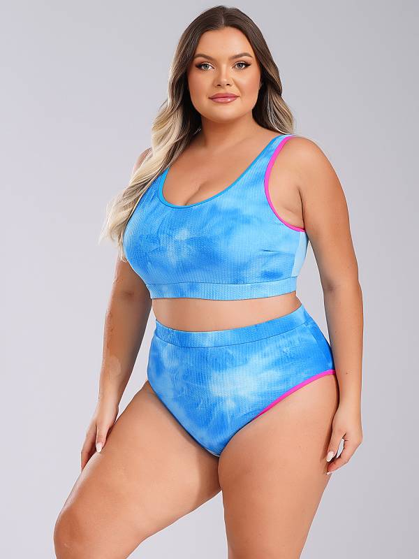 Women Two Pieces Plus Size Tie-Dye Tankini Set thumb