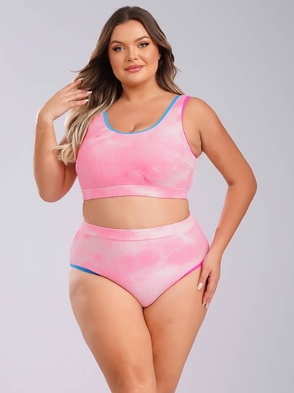 Women Two Pieces Plus Size Tie-Dye Tankini Set thumb