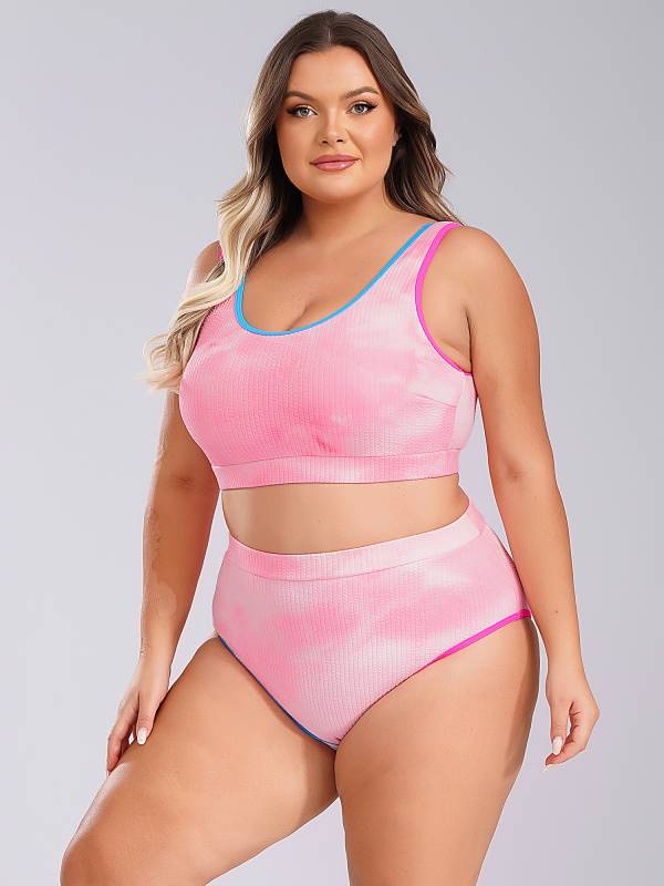 Women Two Pieces Plus Size Tie-Dye Tankini Set thumb