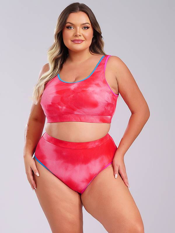 Women Two Pieces Plus Size Tie-Dye Tankini Set thumb