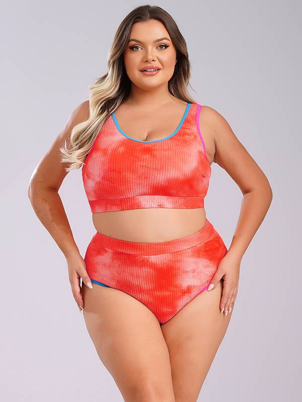 Women Two Pieces Plus Size Tie-Dye Tankini Set thumb