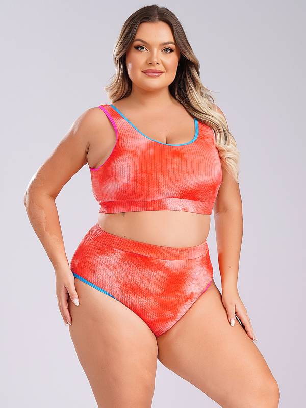 Women Two Pieces Plus Size Tie-Dye Tankini Set thumb