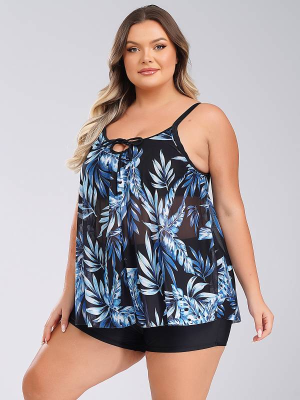 Women Two Pieces Plus Size Swimsuit Swim Tops with Shorts Set thumb