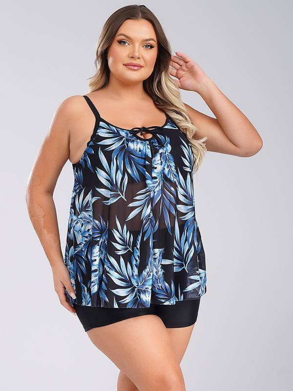 Women Two Pieces Plus Size Swimsuit Swim Tops with Shorts Set thumb