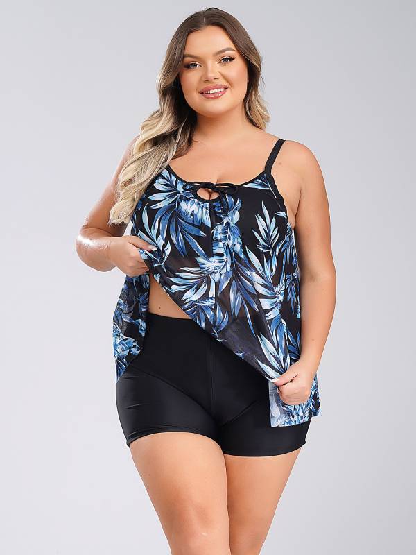 Women Two Pieces Plus Size Swimsuit Swim Tops with Shorts Set thumb