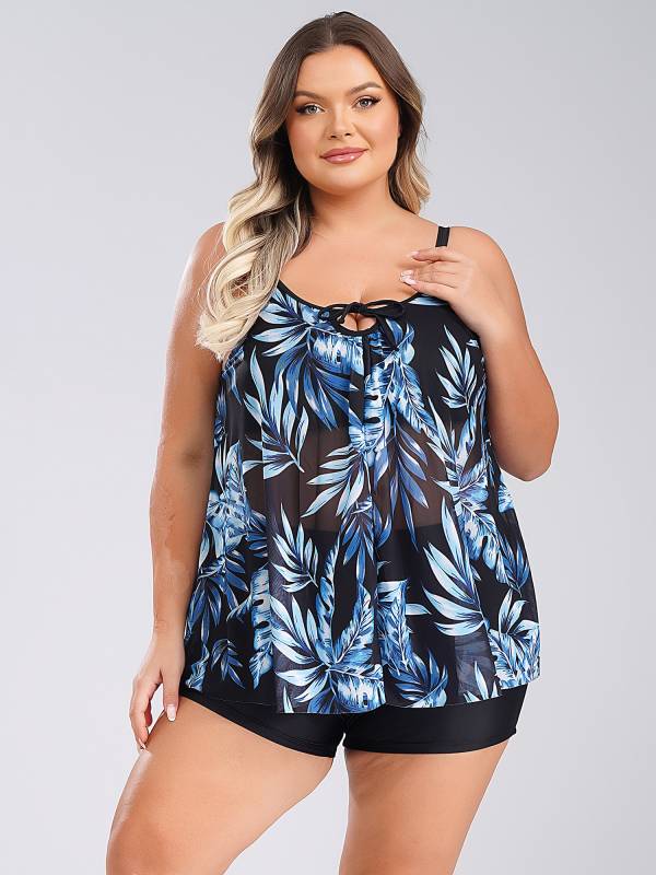 Women Two Pieces Plus Size Swimsuit Swim Tops with Shorts Set thumb