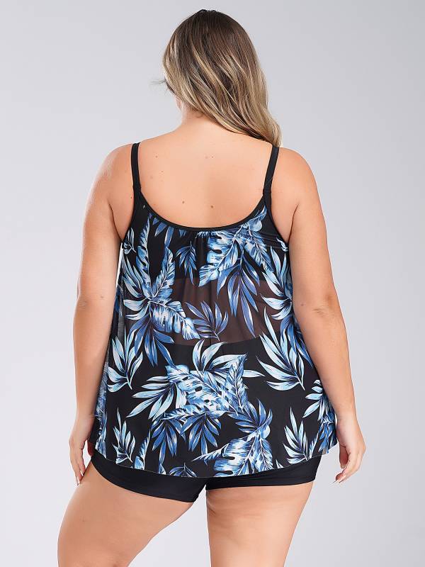 Women Two Pieces Plus Size Swimsuit Swim Tops with Shorts Set thumb