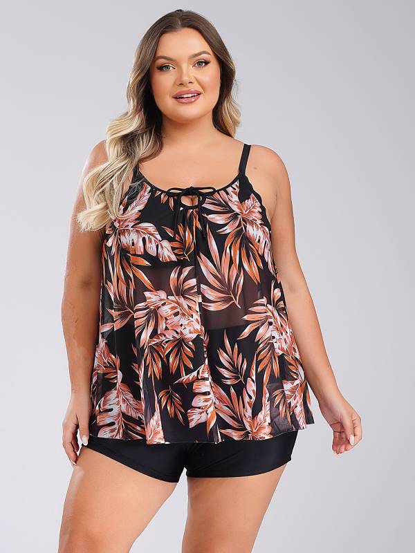 Women Two Pieces Plus Size Swimsuit Swim Tops with Shorts Set thumb