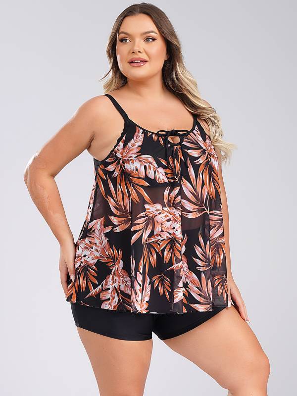 Women Two Pieces Plus Size Swimsuit Swim Tops with Shorts Set thumb