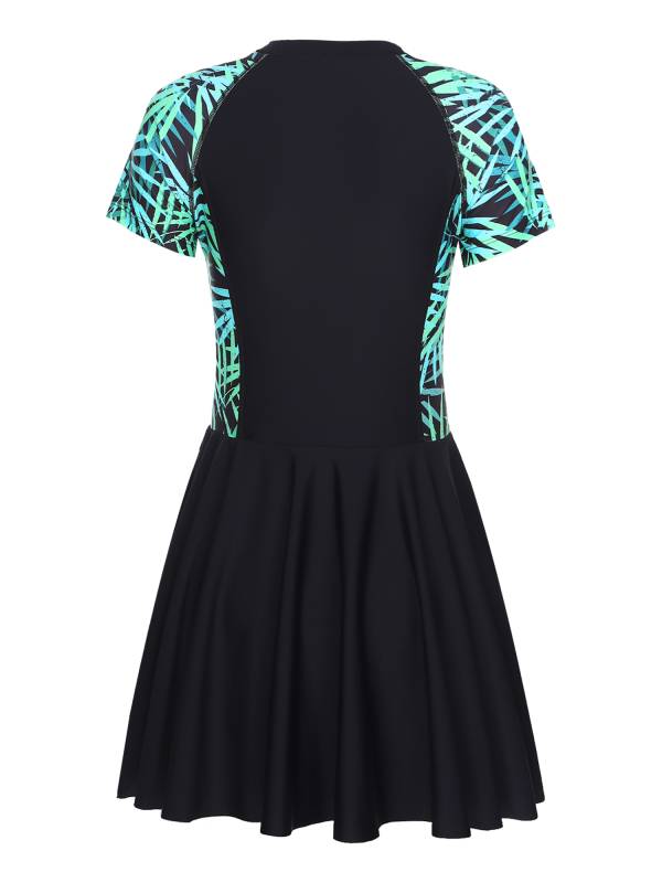 Women Plus Size One Piece Swimsuit Short Sleeve Swim Dress with Built-in Briefs thumb
