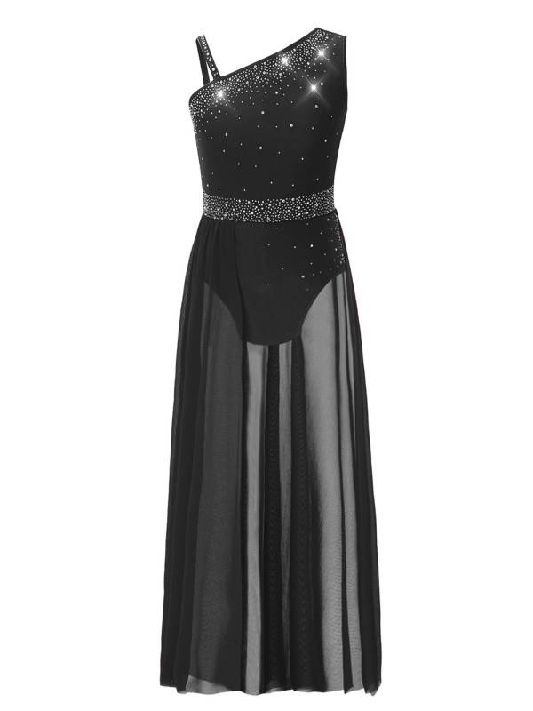 Kids Girls Shinny Rhinestones Sleeveless Lyrical Dance Leotard Dress thumb