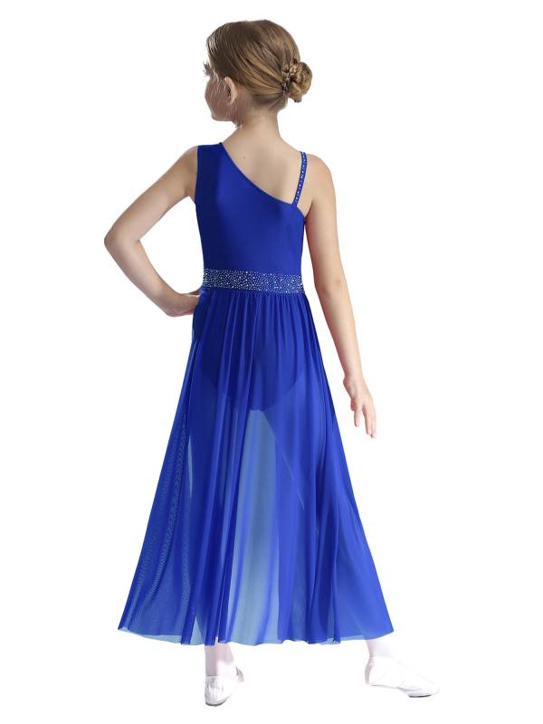 Kids Girls Shinny Rhinestones Sleeveless Lyrical Dance Leotard Dress thumb