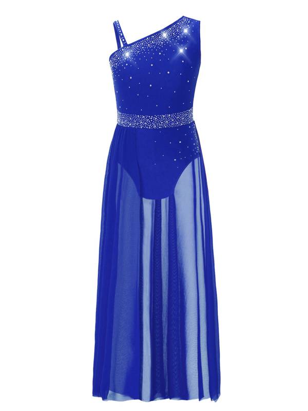 Kids Girls Shinny Rhinestones Sleeveless Lyrical Dance Leotard Dress thumb