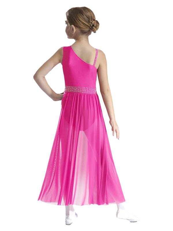 Kids Girls Shinny Rhinestones Sleeveless Lyrical Dance Leotard Dress thumb