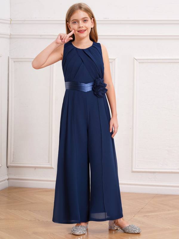 Girls Chiffon Party Jumpsuit Sleeveless High Waist Ruffled Wedding Guest Outfit thumb