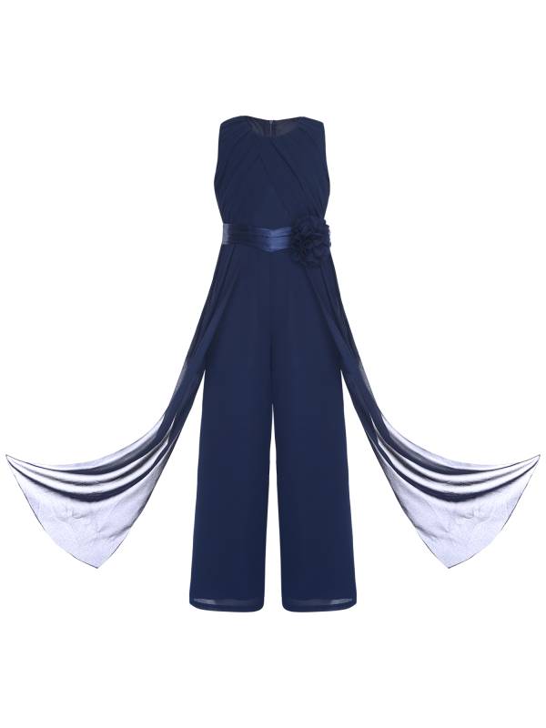 Girls Chiffon Party Jumpsuit Sleeveless High Waist Ruffled Wedding Guest Outfit thumb