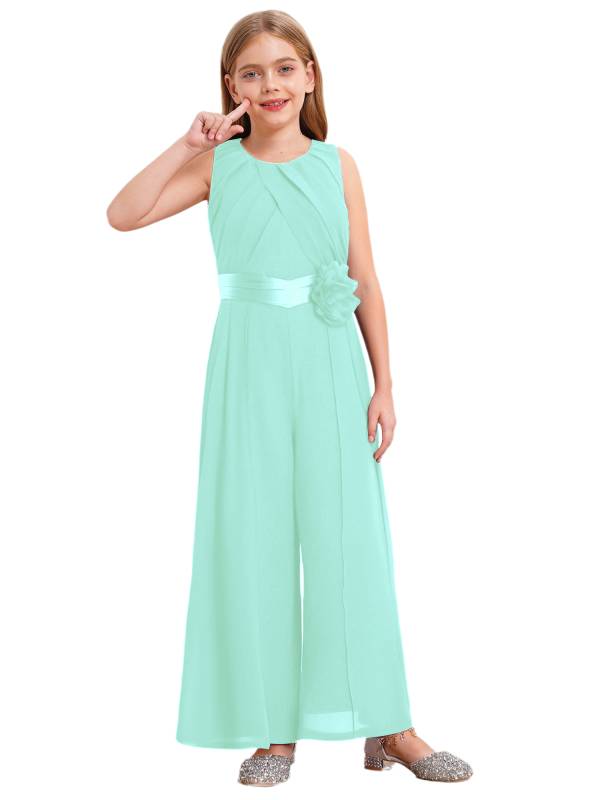 Girls Chiffon Party Jumpsuit Sleeveless High Waist Ruffled Wedding Guest Outfit thumb