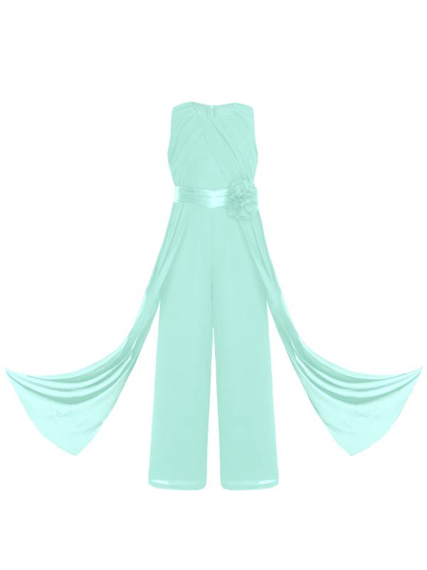 Girls Chiffon Party Jumpsuit Sleeveless High Waist Ruffled Wedding Guest Outfit thumb