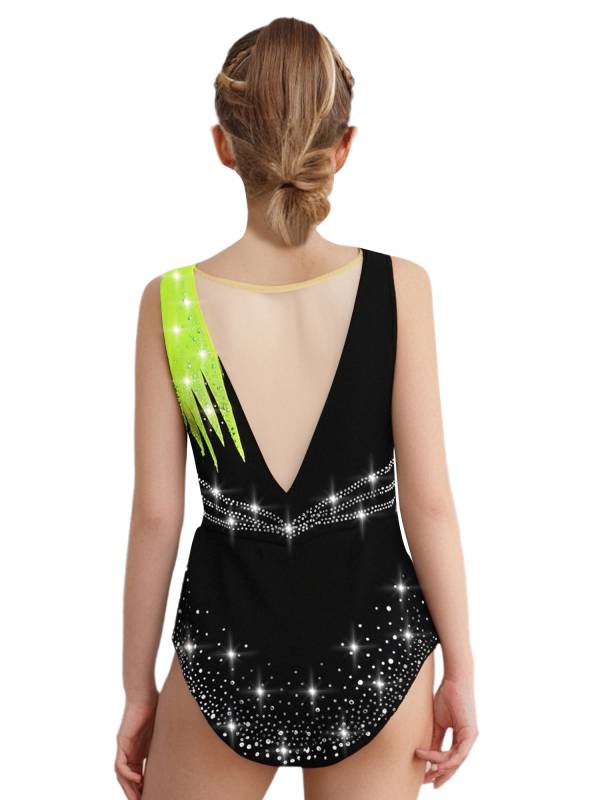 Girls Sleeveless Rhythmic Gymnastics Leotard Rhinestones Ice Skating Dress thumb