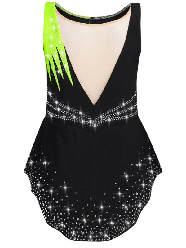 Girls Sleeveless Rhythmic Gymnastics Leotard Rhinestones Ice Skating Dress thumb