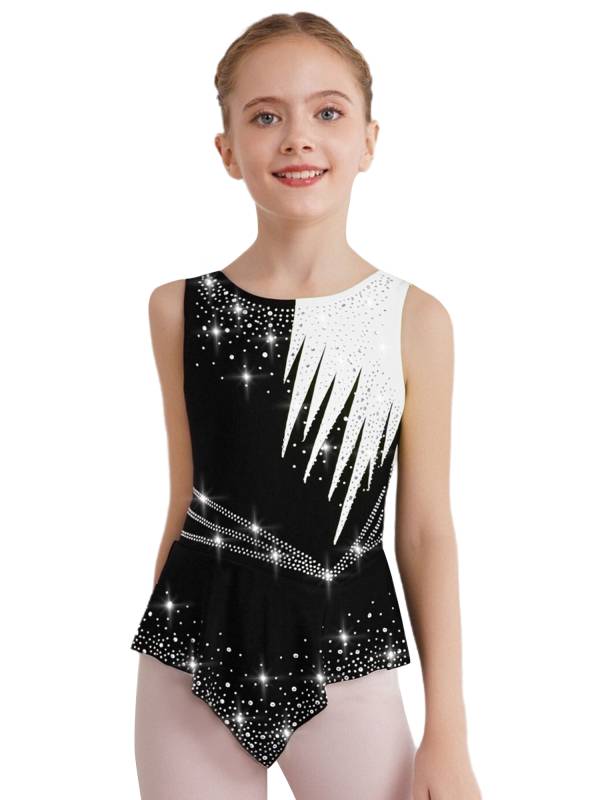 Girls Sleeveless Rhythmic Gymnastics Leotard Rhinestones Ice Skating Dress thumb