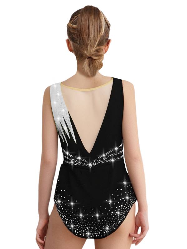 Girls Sleeveless Rhythmic Gymnastics Leotard Rhinestones Ice Skating Dress thumb