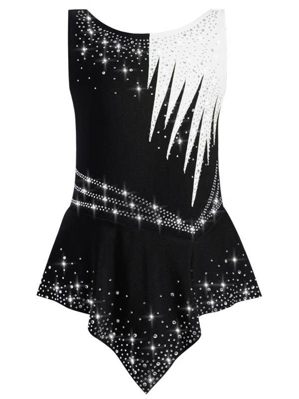Girls Sleeveless Rhythmic Gymnastics Leotard Rhinestones Ice Skating Dress thumb