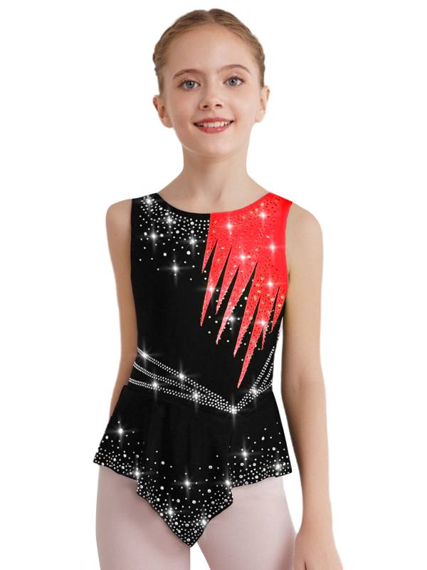 Girls Sleeveless Rhythmic Gymnastics Leotard Rhinestones Ice Skating Dress thumb