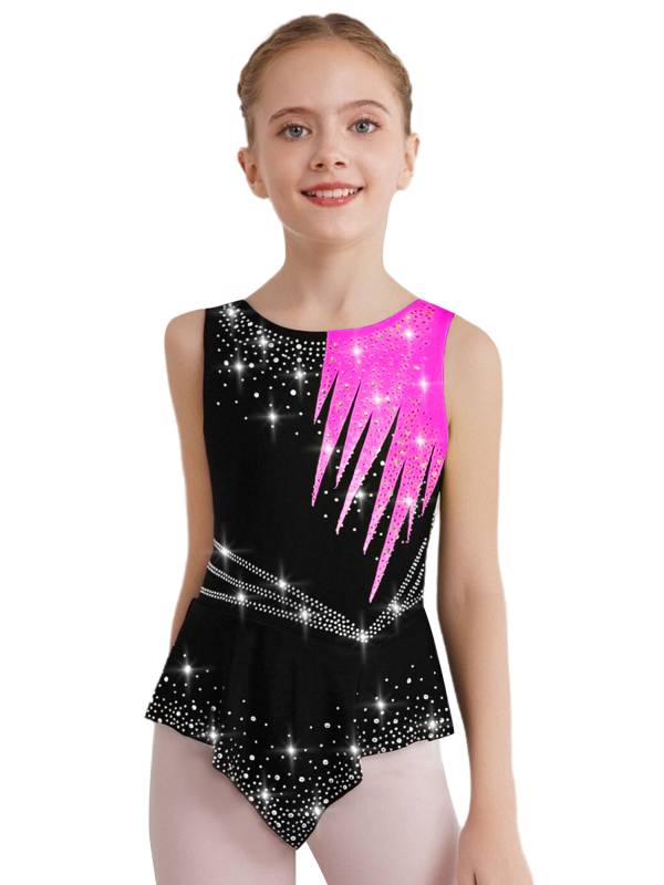 Girls Sleeveless Rhythmic Gymnastics Leotard Rhinestones Ice Skating Dress thumb