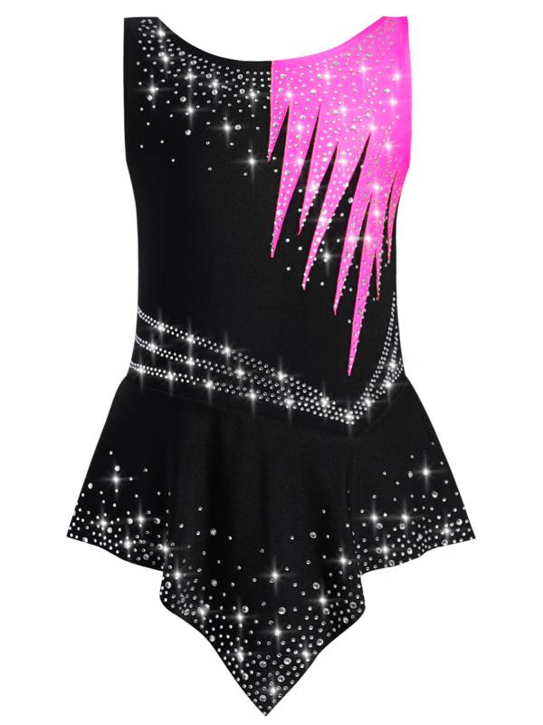 Girls Sleeveless Rhythmic Gymnastics Leotard Rhinestones Ice Skating Dress thumb