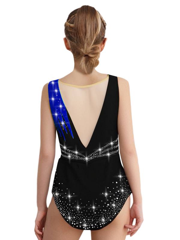 Girls Sleeveless Rhythmic Gymnastics Leotard Rhinestones Ice Skating Dress thumb