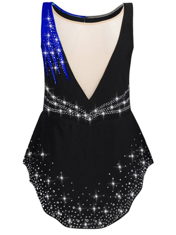 Girls Sleeveless Rhythmic Gymnastics Leotard Rhinestones Ice Skating Dress thumb