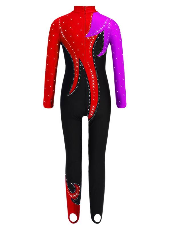 Girls Color Block Gymnastics Full Body Leotard Sparkly Figure Skating Unitard thumb